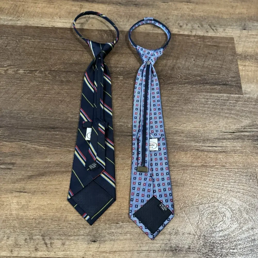 2 Talbots Kids Boys Ties Classic Navy Blue Striped 100% Silk Heritage Preppy VTG